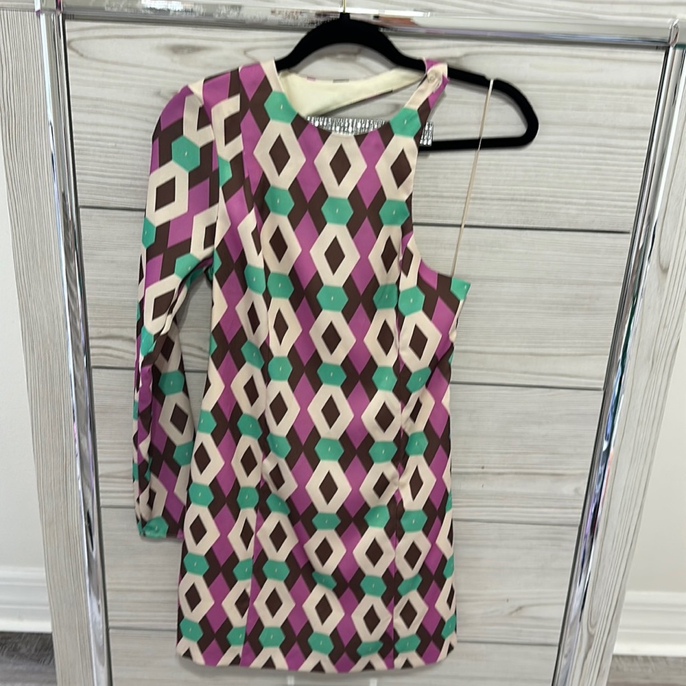Zara, one shoulder dress with one long sleeve